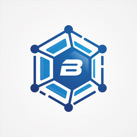 Technology design vector orbit shape hexagon with letter B symbol design minimalist. Letter B for your best business symbol.のイラスト素材
