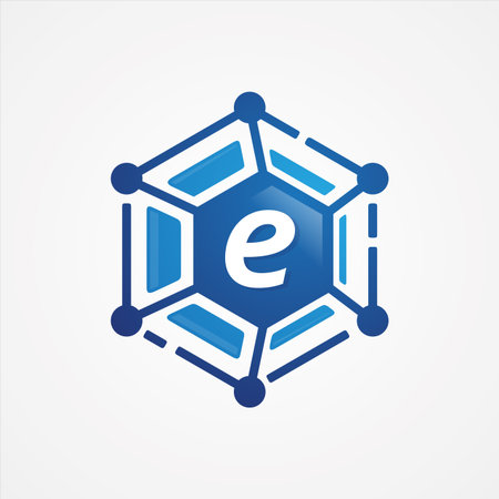 Technology design vector orbit shape hexagon with letter e symbol design minimalist. Letter e for your best business symbol.のイラスト素材