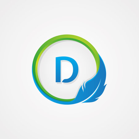 Letter D inside Round shaped feather icon for element design symbol. Simple design symbol feather for your business symbol. Vector illustrationのイラスト素材