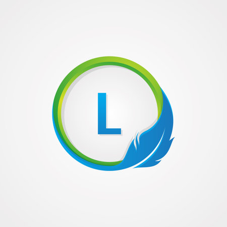 Letter L inside Round shaped feather icon for element design symbol. Simple design symbol feather for your business symbol. Vector illustrationのイラスト素材