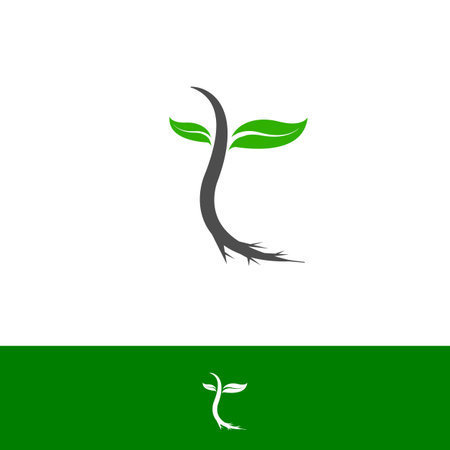 Abstract T letter symbol design vector illustration with leaf. Creative design letter T symbol. Vector illustrationのイラスト素材