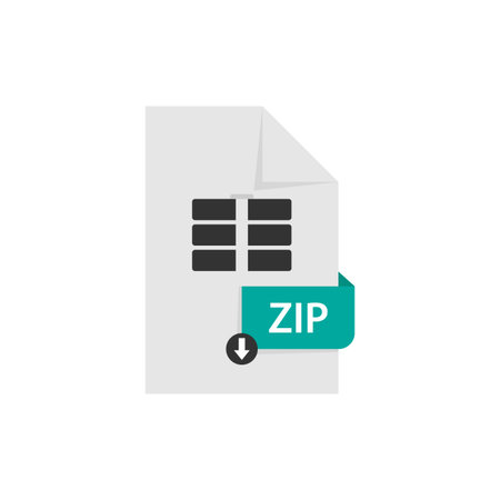 ZIP document download file format vector image. ZIP file icon flat design graphic vectorのイラスト素材