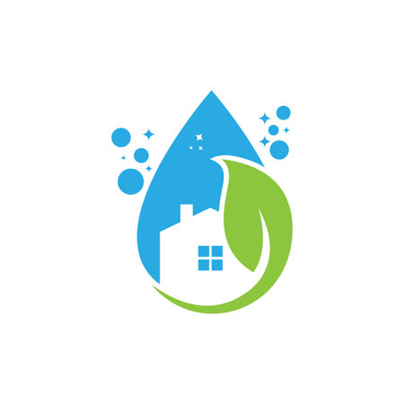 Cleaning service vector logo emblem or icon design template. Eco Friendly Concept for Interior, Home and Buildingのイラスト素材