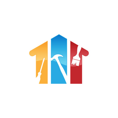 Creative home repair logo Premium Vector. Home repair logo with maintenance tools and house vector imageのイラスト素材