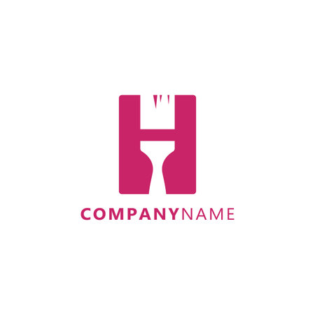 Initial letter H with paint brush negative space home construction and repairing logo design vector templateのイラスト素材
