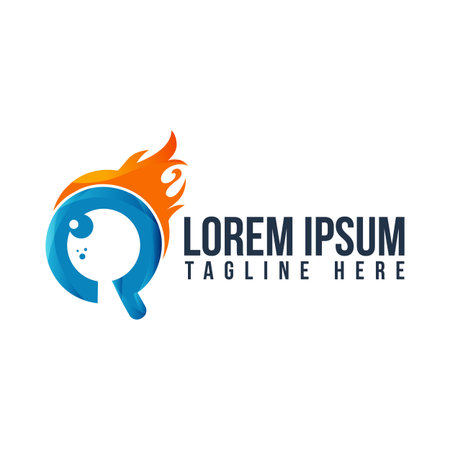 Initial letter Q with flames shape eyeball isolated white background. Unique letter Q in flat style. Vector illustrationのイラスト素材