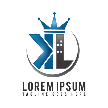 KL letter sign symbol with abstract building and crown. Simple letter symbol for your best business symbol. Vector illustrationのイラスト素材