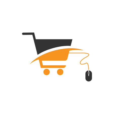 Online shop logo design vector illustration. Mobile online shopping logo vector templateのイラスト素材
