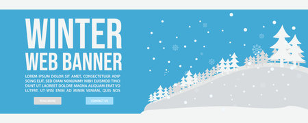 Winter landscape web banner template design. Flat design style winter landscape web banner vector illustration designのイラスト素材