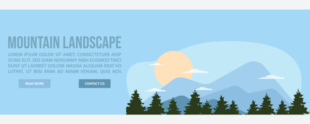 Mountain landscape web banner template design. Flat design style mountain landscape web banner vector illustration designのイラスト素材