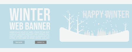 Winter landscape web banner template design. Flat design style winter landscape web banner vector illustration designのイラスト素材