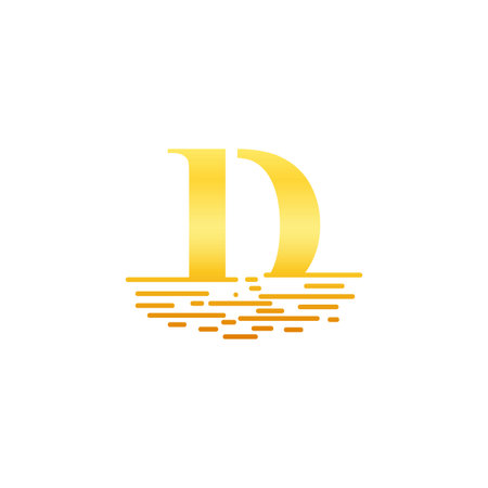 Golden initial letter D logo vector template. Letter D in golden color with sunset or sunrise beach or seaside logo design vectorのイラスト素材