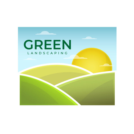 Landscaping and gardening logo design vector image. Green lanscape meadow scenery for gardening and landscaping logo design templateのイラスト素材