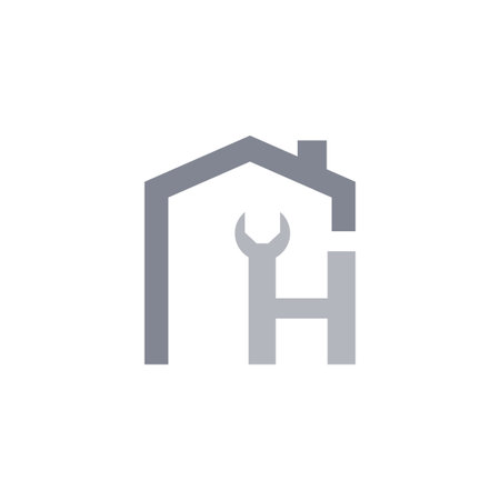 Initial letter H house repairing and construction logo design. Creative letter H with wrench icon repairing services logo design imageのイラスト素材