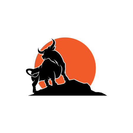 Bull standing on the rock. Bull icon isolated on white background from collection. Vector illustration EPS.8 EPS.10のイラスト素材