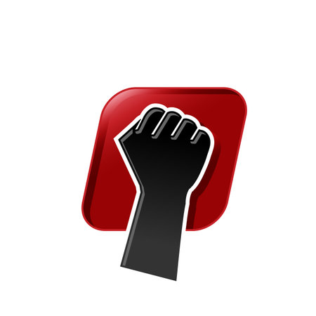 Illustration hand raises clenched fist of solidarity in silhouette style. Vector illustrationのイラスト素材