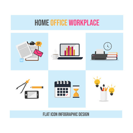 Home office modern flat design icon infographic image vector. Work from home vector icon flat design for infographic and website templateのイラスト素材