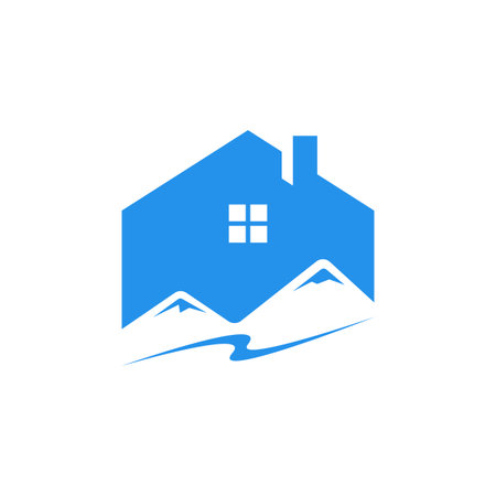 Mountain house logo inspiration, hill real estate logo design vector. Logo for mountain cabin or house construction nature concept logo vectorのイラスト素材