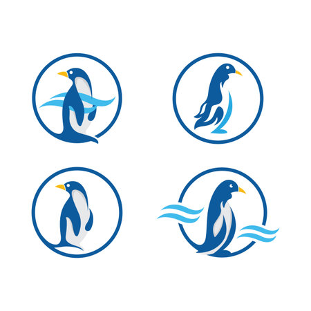 Set Penguin illustration mascot logo, good for mascot, icon, banner, etc.のイラスト素材