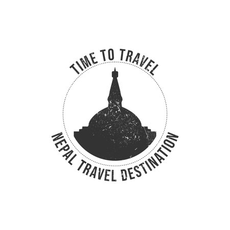 Grunge rubber stamp with the text Nepal travel destination written inside the stamp. Time to travel. Silhouette of Nepal historical place vector image.のイラスト素材