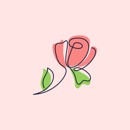 Rose flower continuous one line art drawing vector illustration.のイラスト素材