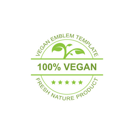 Vegan Friendly Food Icon Badge Design. Vegan Vector Illustration Symbol Stock Vector. Bio food logo. Vegan vector badge. Vegan food sign with leavesのイラスト素材
