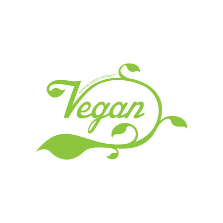 Vegan calligraphy logo with green leaves for organic food. Vegan vegetarian design symbol typography logoのイラスト素材