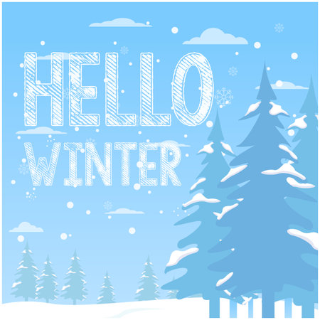 Welcome winter. Flat design welcome winter background vector image. Winter landscape illustration.のイラスト素材