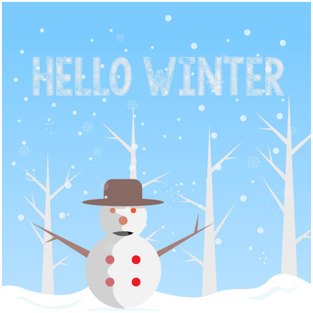 Hello winter. Flat design hello winter background vector image. Winter landscape illustration.のイラスト素材