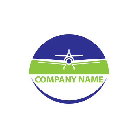 Airplane logo line illustration,modern jet aircraft in flight.のイラスト素材