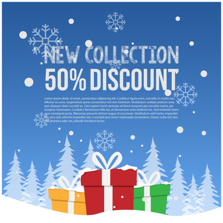 Winter sale poster design with snowflakes Free Vector. Winter sale Vector illustration for banner and flyer Winter sale in flat style.のイラスト素材