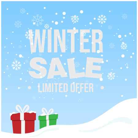 Winter sale poster design with snowflakes Free Vector. Winter sale Vector illustration for banner and flyer Winter sale in flat style.のイラスト素材