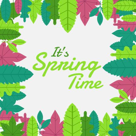 Spring square frame with flowers and twigs vector image. Square frame with copy space decorated with various spring flowersのイラスト素材