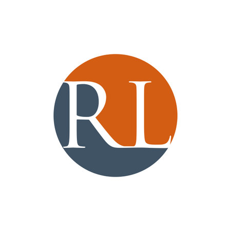 Initial letter RL logo design template vector. Letter RL on circle shape background with blank space or negative space style design logoのイラスト素材