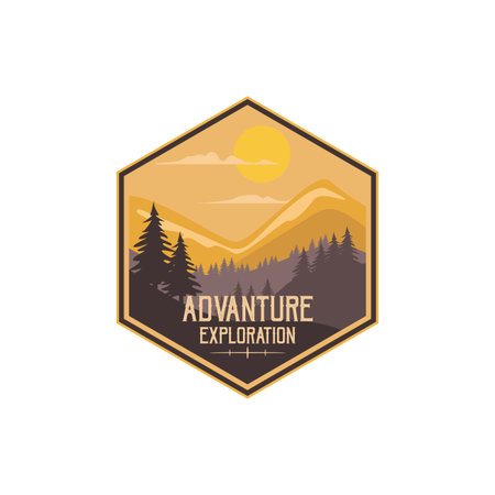 Adventure and mountain outdoor vintage logo template, badge or emblem style Pro Vector. Mountain Logo Outdoor Adventure, Badges, Banners, Emblem Pro Vectorのイラスト素材