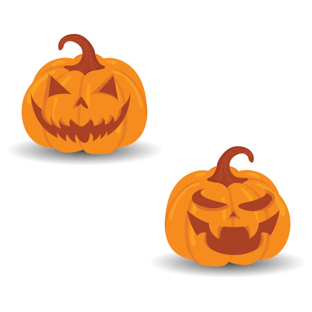 Halloween pumpkin vector set isolated on white background. Scary Jack O Lantern Halloween pumpkin set. An orange pumpkin with a smile for your design for the Halloween holidayのイラスト素材