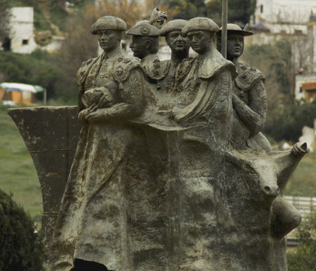 La PaÃ±oleta, Camas, Seville, Spain, March 6, 2011 - Monument to bullfight by artist Jaime Gil ArÃ©valo. Bullfight is a popular spectacle in Sapin, Portugal, S France, and Latin America.のeditorial素材