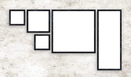 Photo frame collection on old wall