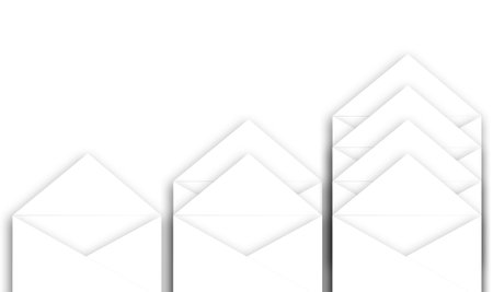 batch of blank isolated envelopes on white isolated backgroundの写真素材