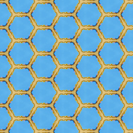Elegant and ornamental blue color symmetrical designs on solid sheet of wallpaper. Concept of home...