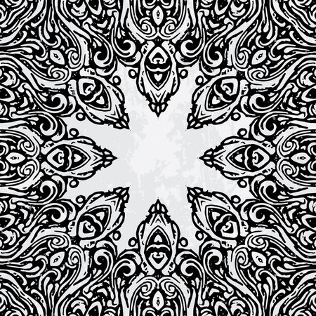 Beautiful and elegant monochromatic and black symmetrical mandala designs on abstract Gray backgroundのイラスト素材