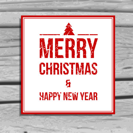 Retro christmas greeting card with scratchy text on the old wood background, vector illustrationのイラスト素材