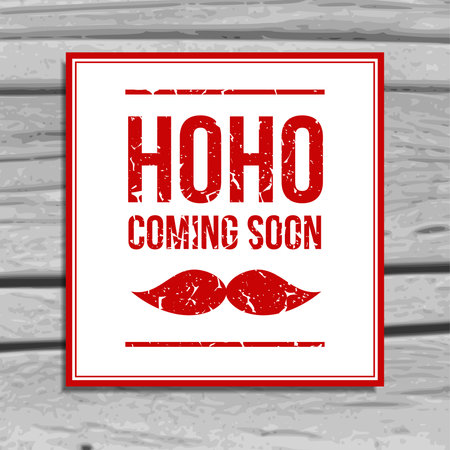 Retro christmas greeting card with scratchy text and santa moustache on the old wood background, vector illustrationのイラスト素材