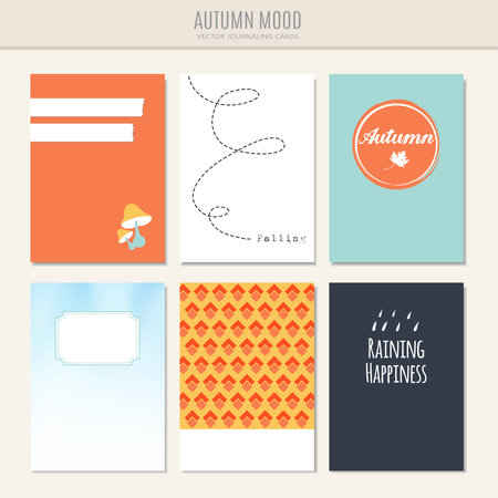 Set of autumn fall greeting, journaling cards, vector illustration backgroundsのイラスト素材