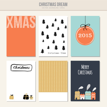 Set of christmas greeting, journal cards, vector illustration backgroundsのイラスト素材
