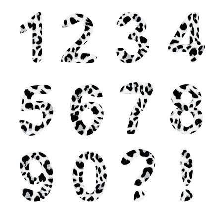 Vector alphabet numbers, exclamation and question mark, trendy leopard pattern, isolated vector elementsのイラスト素材