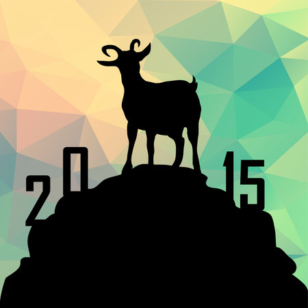 2015 year of the goat, greeting card with polygonal background, vector illustrationのイラスト素材
