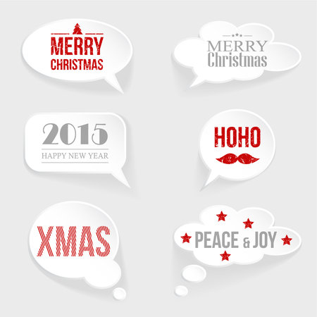 Speech thought bubble set with christmas and new year messages, vector illustration objectsのイラスト素材