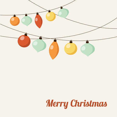 Christmas greeting card with garland, christmas balls, vector illustration backgroundのイラスト素材