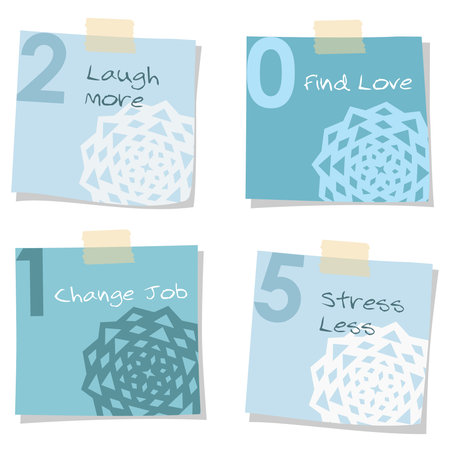2015 new years resolutions self improvement notes, greeting card, vector isolated objectsのイラスト素材
